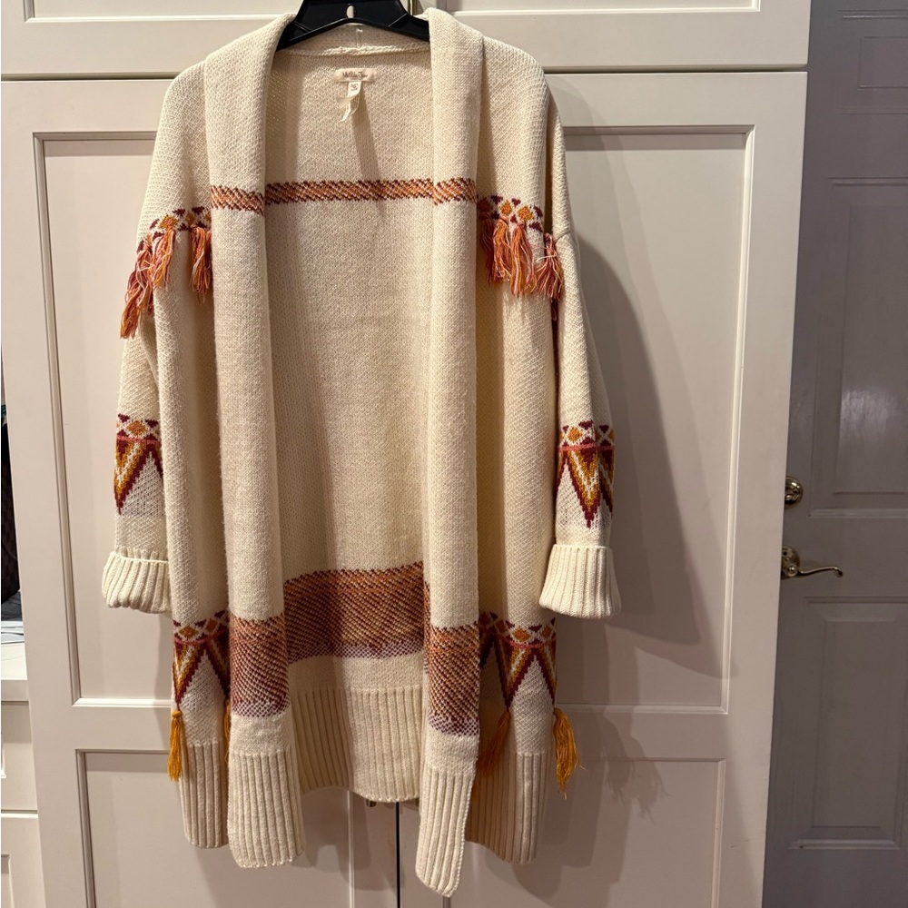 Matilda Jane Boho Cream, gold and burgundy Cardigan with Orange Accents medium